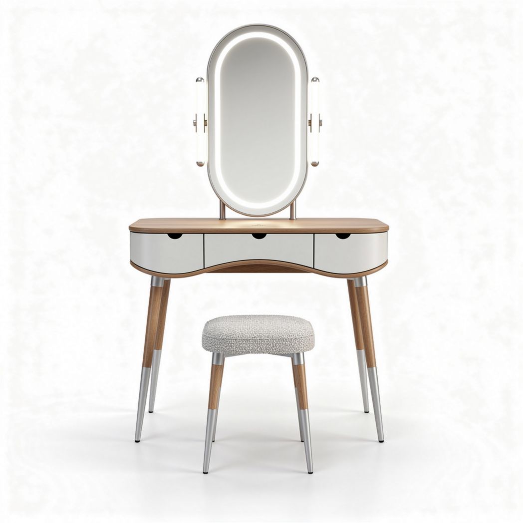 Toaletka z lustrem do makijażu w salonie z drewna i metalu - 90 x 45 x 150cm